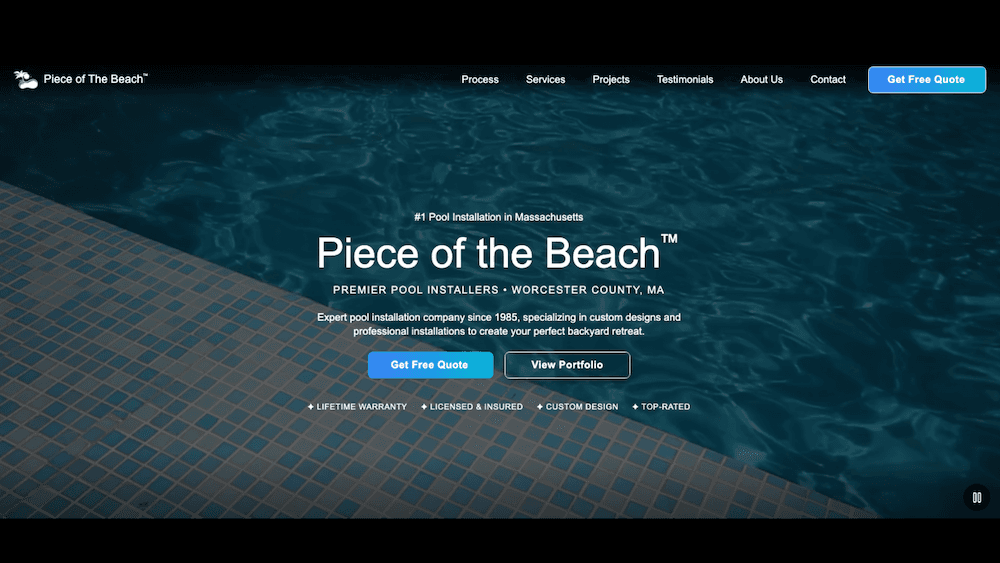 Piece of the Beach Pools homepage screenshot